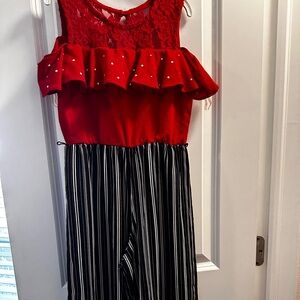 ✨ Beautees Red Lace & Ruffle Jumpsuit – Girls Size 7 ✨